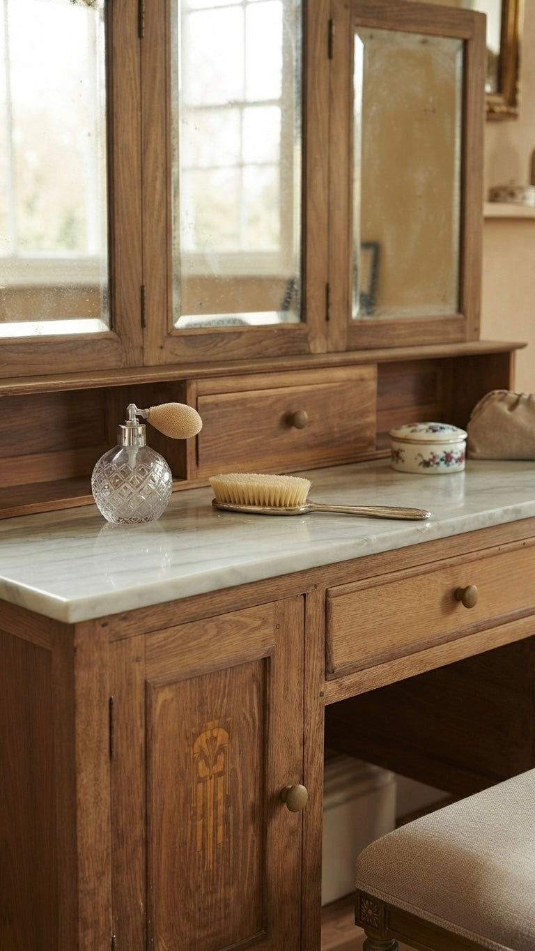 Coiffeuse en bois massif et marbre