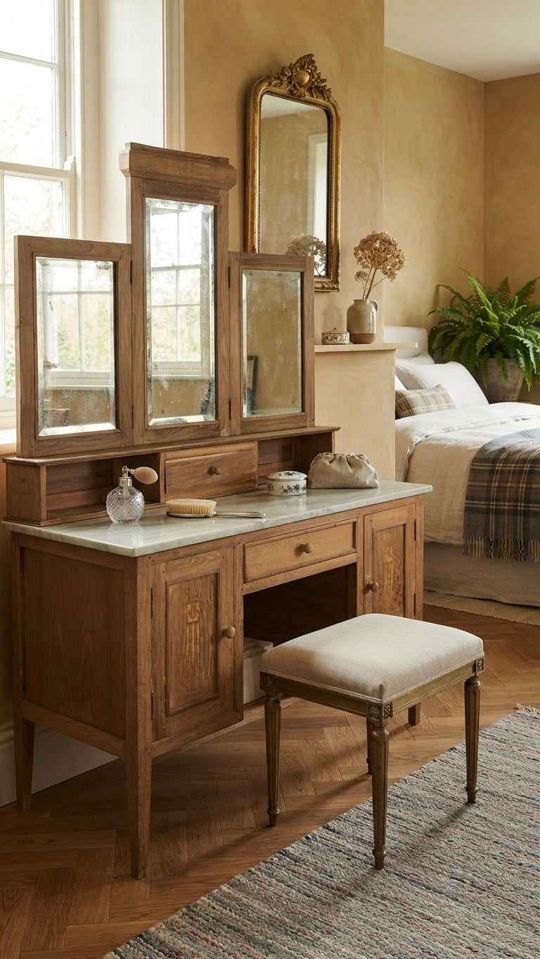 Coiffeuse en bois massif et marbre